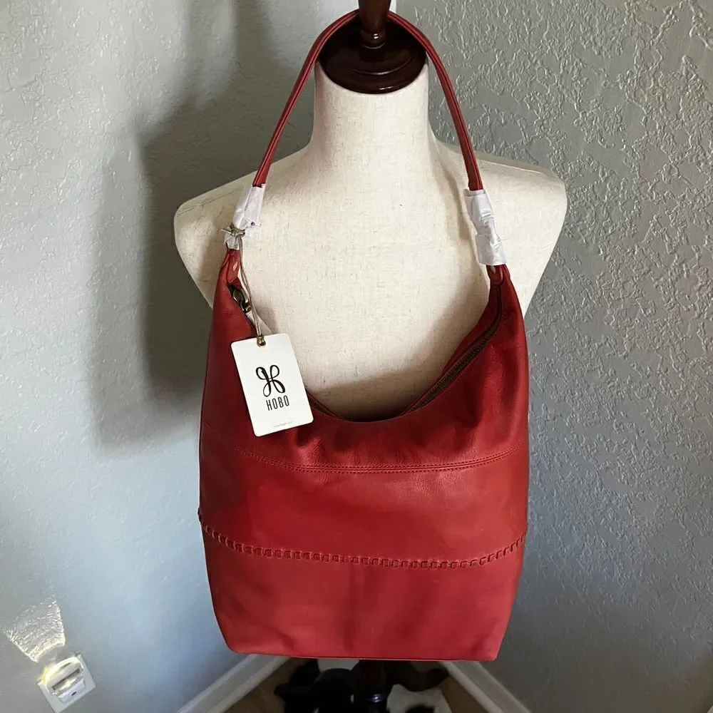 Hobo Entrine Whipstitch Leather Shoulder Tote Bag, Leather, Orange (Ginger) NWT - Picture 7 of 16